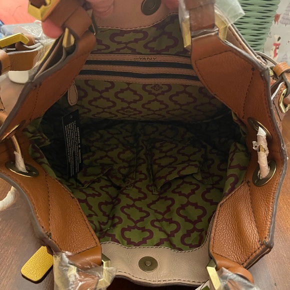 NWT OR YANY Pebble Leather Colorblock Victoria Yellow, Tan, Grey Large Hobo Bag - Picture 10 of 14